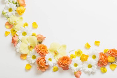 Beyaz arkaplanda güzel sarı ve turuncu çiçek deseni