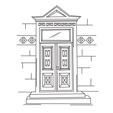 Beyaz arka plan üzerinde izole retro kapı çizimi.