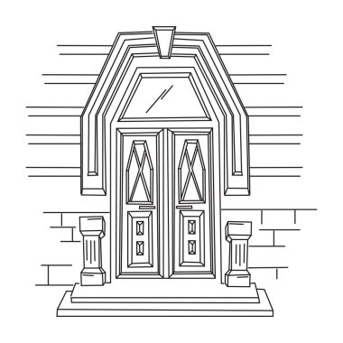 Beyaz arka plan üzerinde izole retro kapı çizimi.