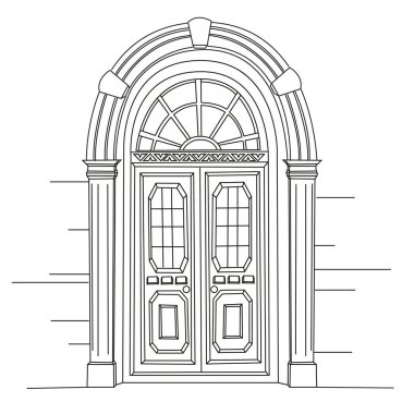 Beyaz arka plan üzerinde izole retro kapı çizimi.