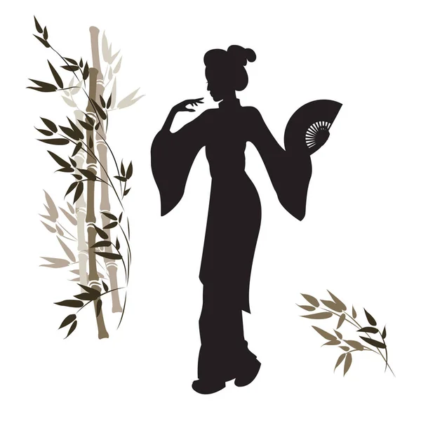 Donna asiatica e gambo di bambù . — Vettoriale Stock