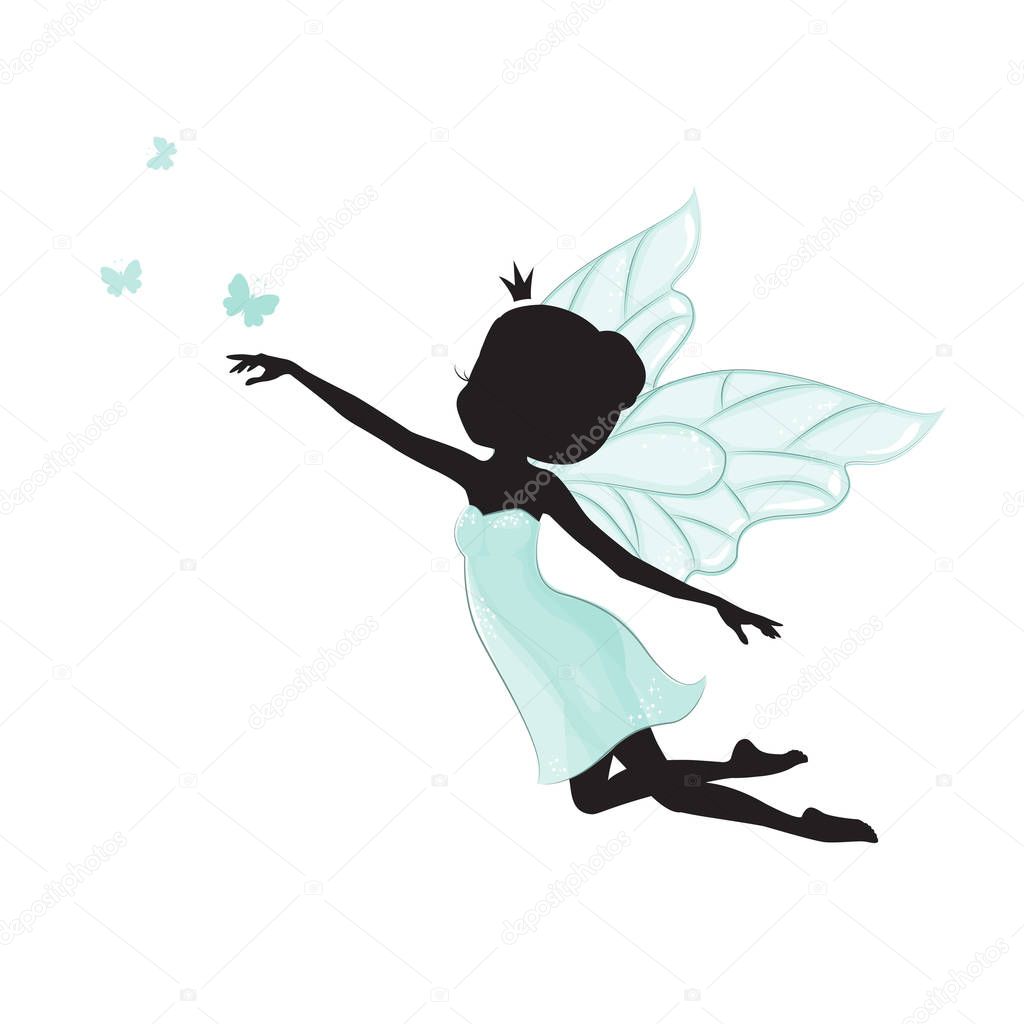 Silhouette of beautiful fairy.