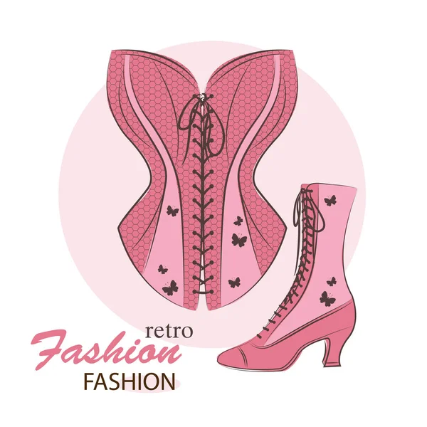 Gracieuses femmes corset et élégantes chaussures pour femmes . — Image vectorielle
