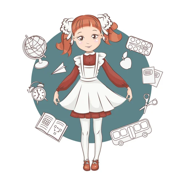 Cute little schoolgirl. — Stock Vector