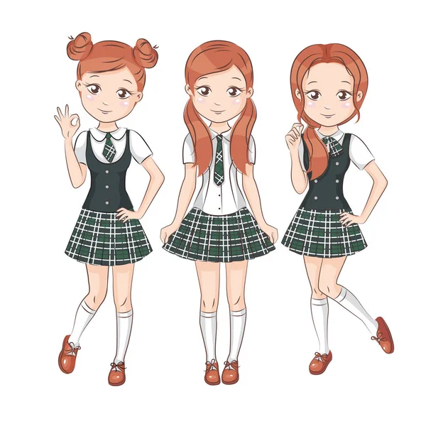 Trois petites amies souriantes et heureuses . — Image vectorielle