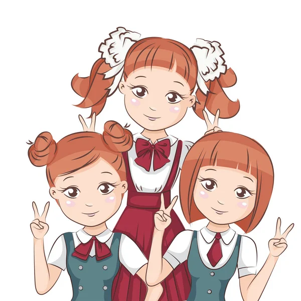 Tres novias en uniforme escolar . — Vector de stock