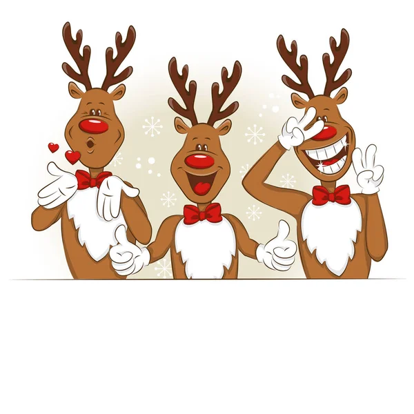 Cartoon, funny, emotional Christmas deer. — Stock Vector