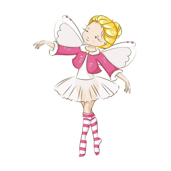 Belle Petite Fée Elle Est Blonde Princesse Dansant Costume Ballerine — Image vectorielle