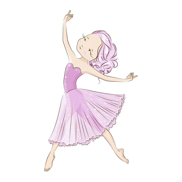 Beautiful Ballerina Classical Tutu Graceful Little Dancer Girl Dances Barefoot — Stock Vector