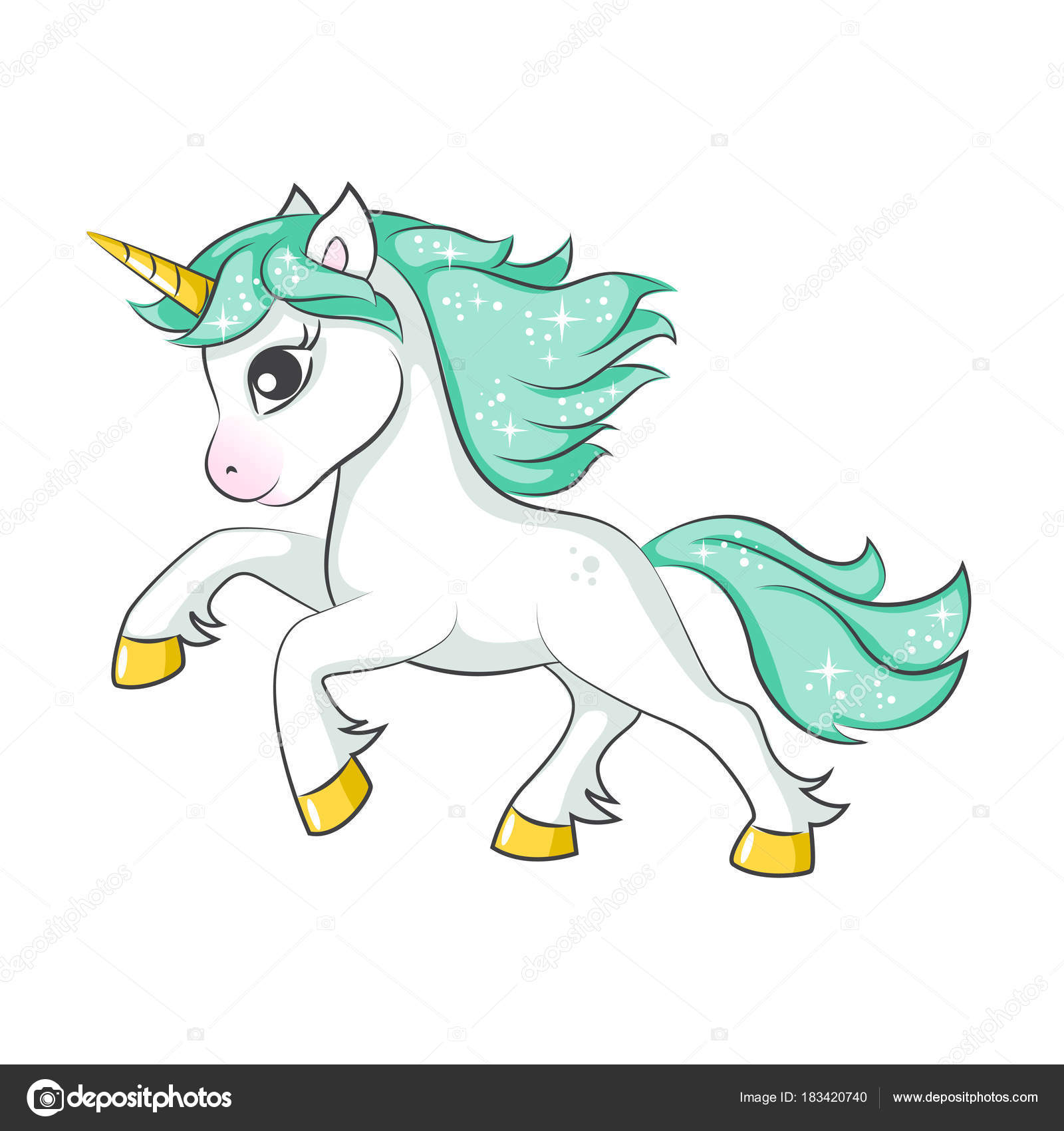 Unicorno Magico Carino Disegno Vettoriale Isolato Sfondo Bianco Stampa Shirt — Vettoriale Stock