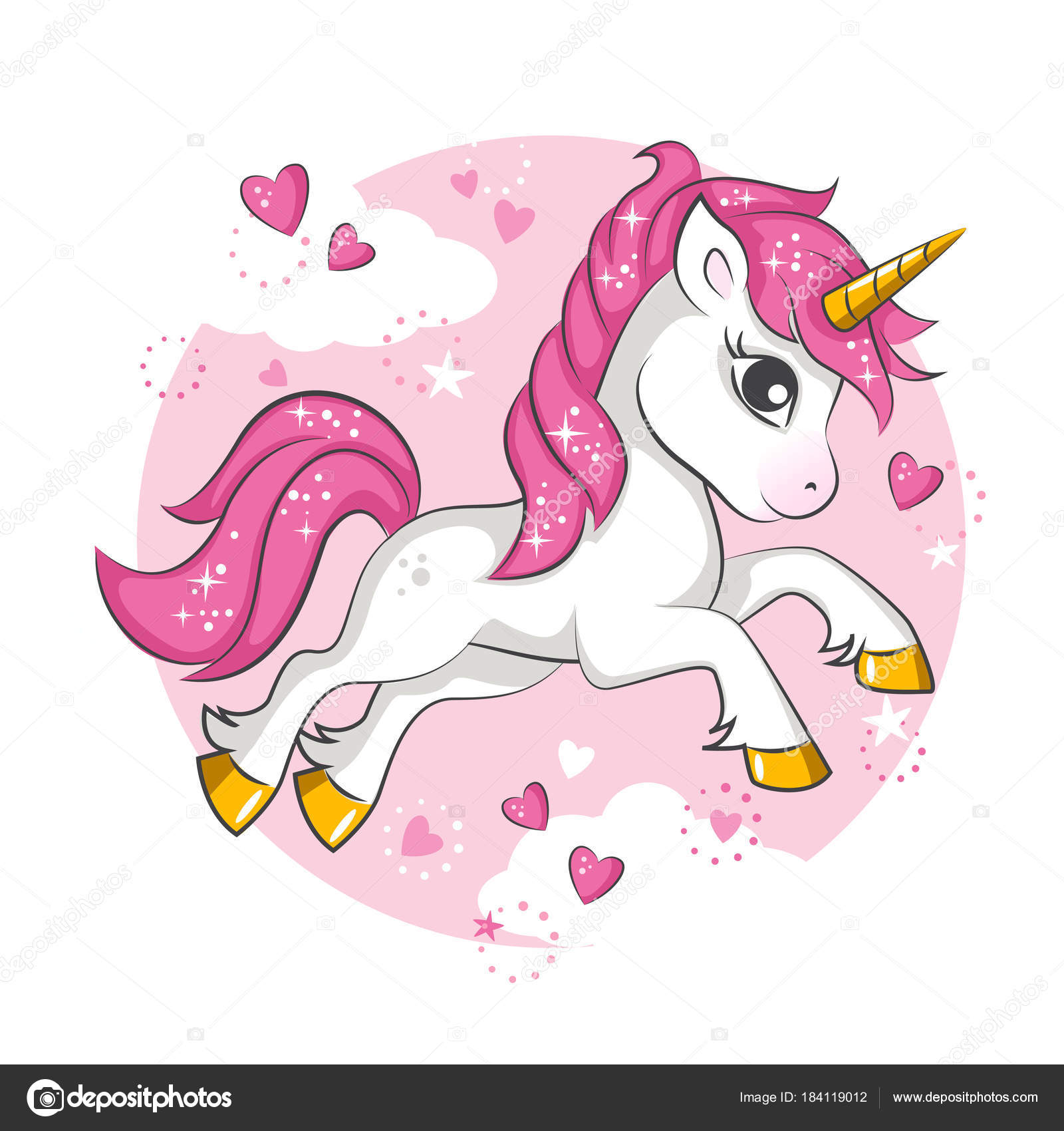 Carino Piccolo Rosa Unicorno Magico Disegno Vettore Priorit  Bassa Bianca — Vettoriale Stock