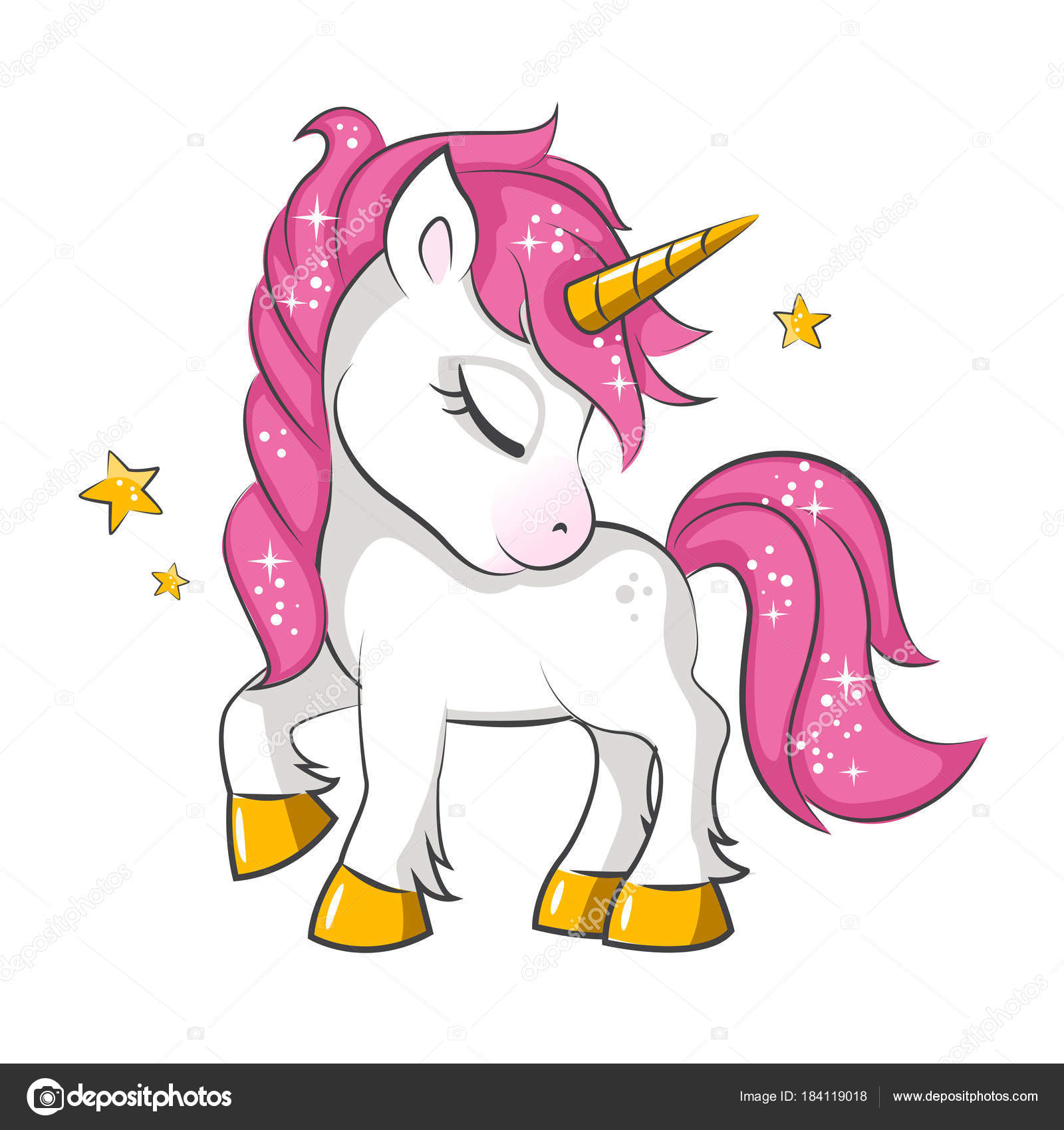 Cute Little Pink Magical Unicorn Vector Design White Background Print