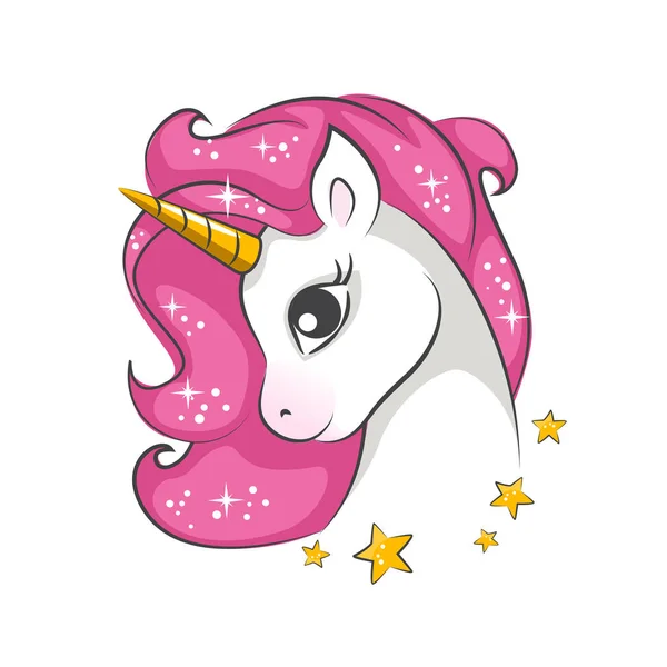 Cute Little Pink Magical Unicorn Vector Design White Background Print — Stock Vector
