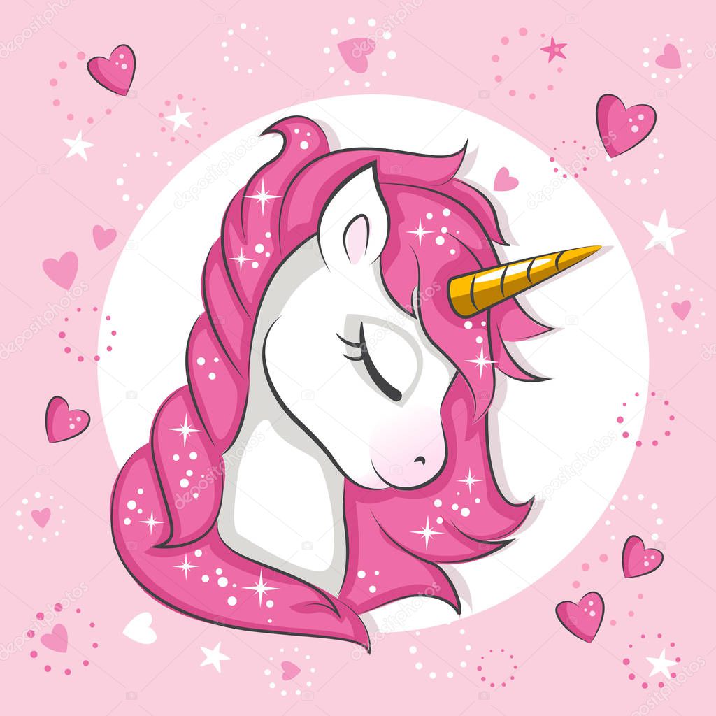 cute little pink magical unicorn vector design white
