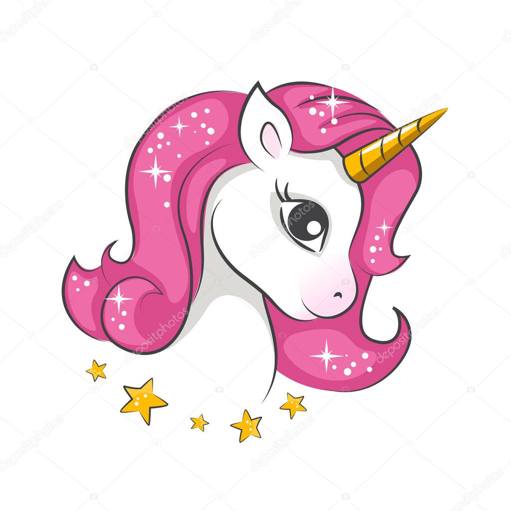 Cute Little Pink  Magical Unicorn  Vector Design White 