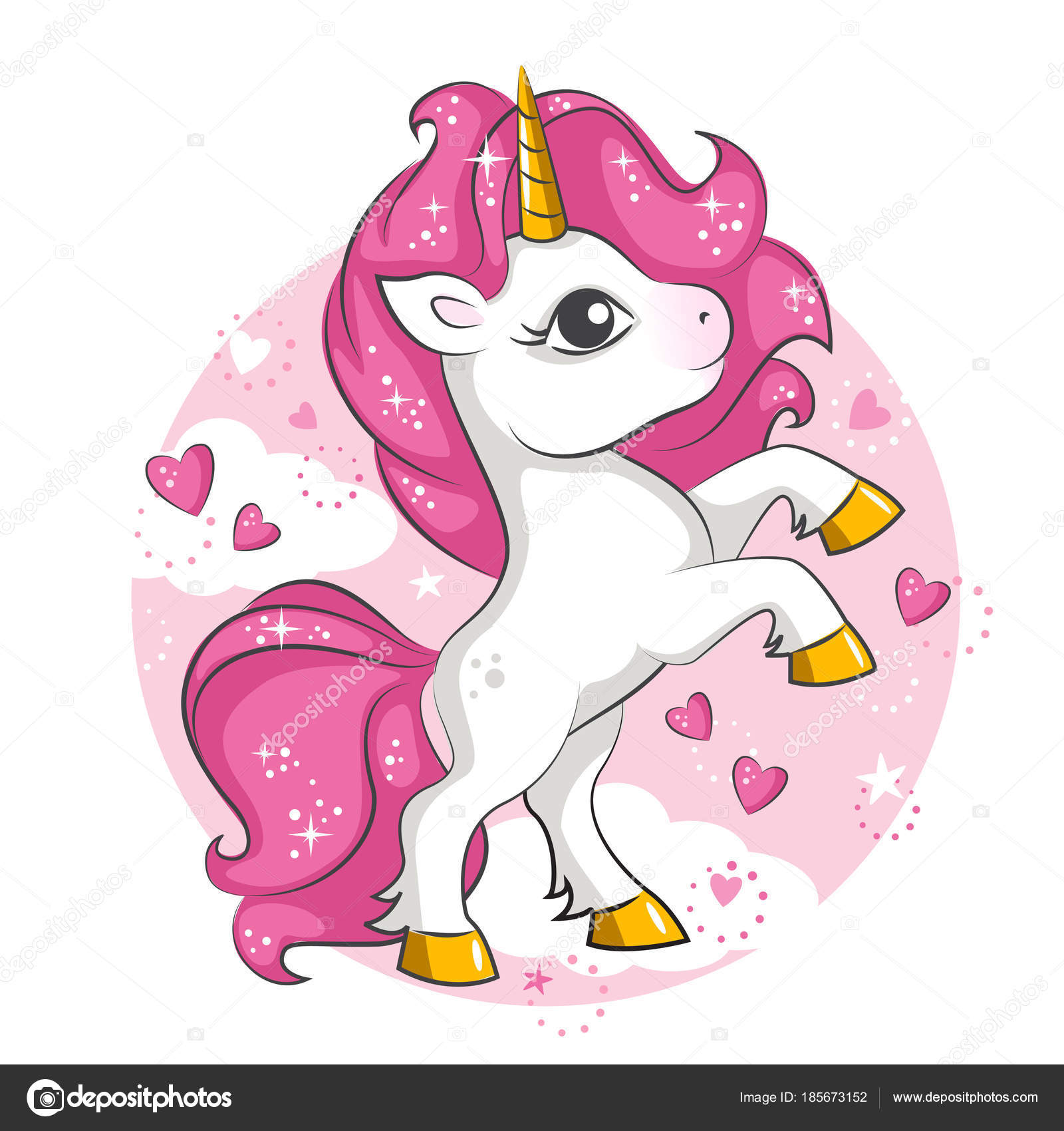 Lindo Unicornio Mágico Rosa Diseño Vectorial Sobre Fondo Blanco