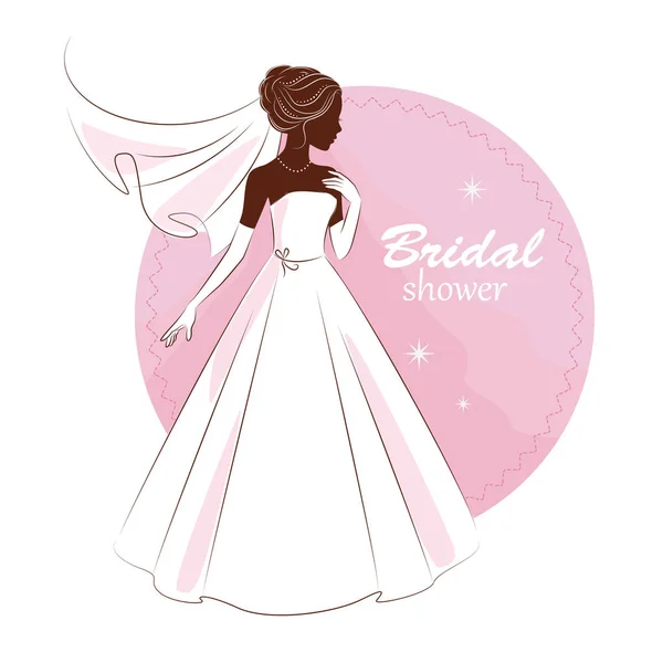 Bridal Shower Invitation Young Beautiful Bride Elegant Wedding Dress Vector — Stockvector