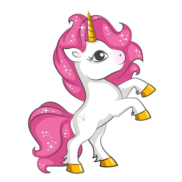 Cute Little Pink Magical Unicorn Vector Design White Background Print — Stock Vector