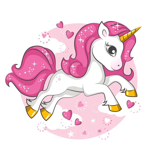 Cute Little Pink Magical Unicorn Vector Design White Background Print — Stock Vector