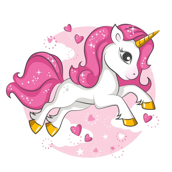 Милый Маленький Розовый Волшебный Единорог Векторный Дизайн Белом Фоне Отпечаток Лицензионные Стоковые Векторы