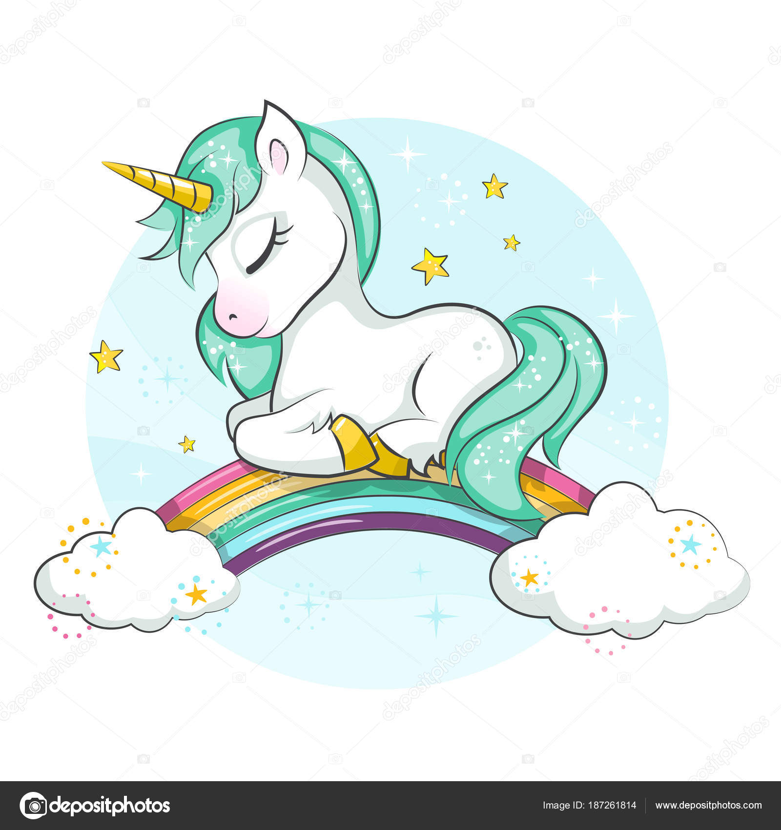Piccolo Pony Unicorno Magico Sveglio Arcobaleno Disegno Vettoriale Isolato Sfondo — Vettoriale Stock