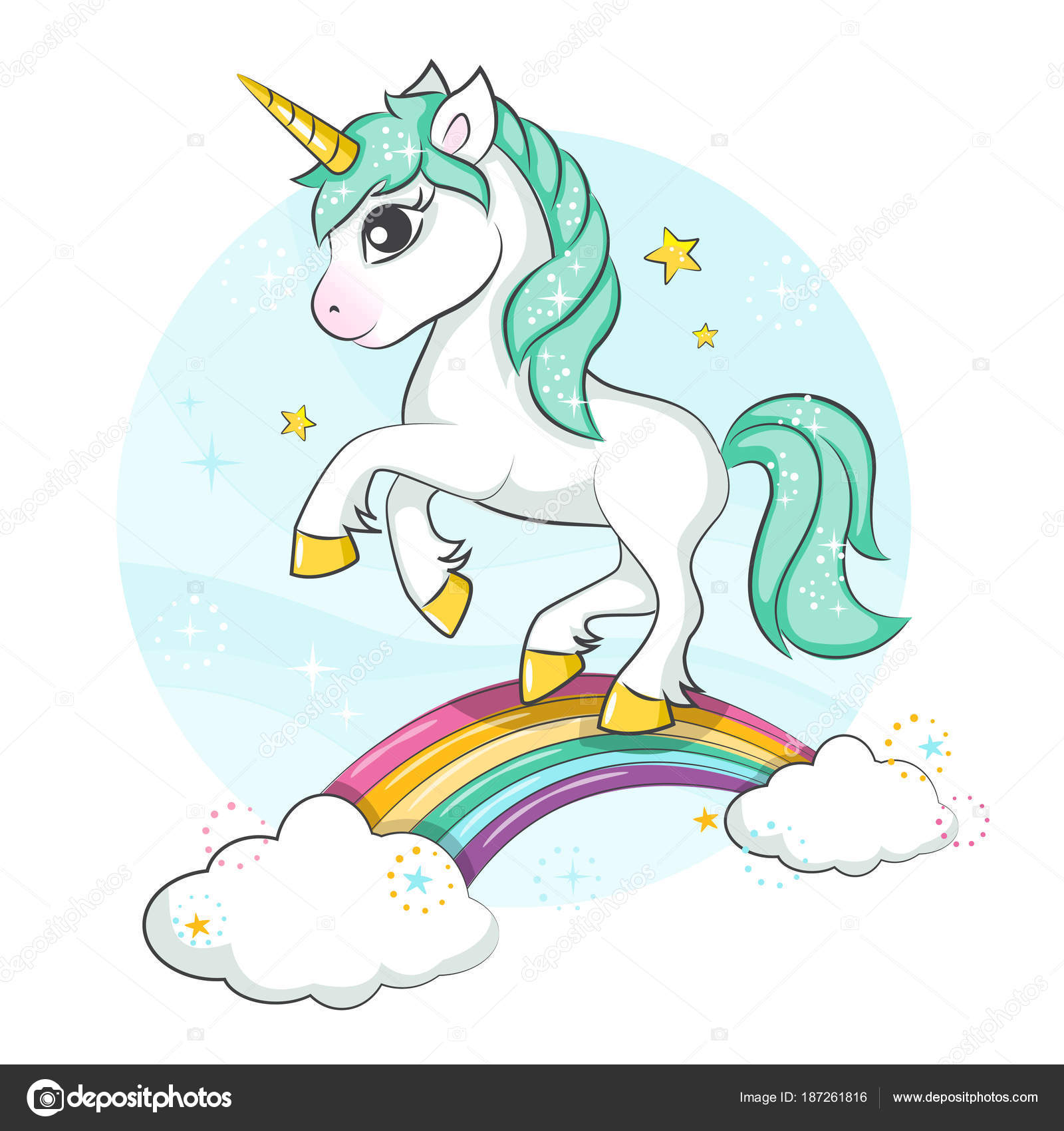 Petit Poney Jolie Licorne Magique Arc Ciel Vector Design