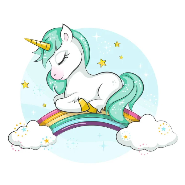 Kuda Poni Kecil Unicorn Dan Pelangi Yang Manis Desain Vektor - Stok Vektor