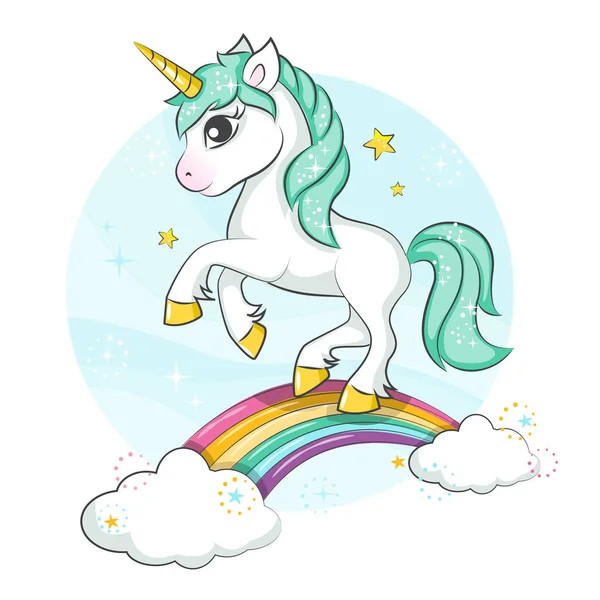 Malej Pony Roztomilý Kouzelný Jednorožec Rainbow Vektorová Design Izolovaných Bílém — Stockový vektor