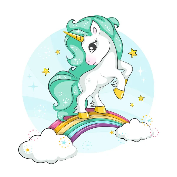 Kuda Poni Kecil Unicorn Dan Pelangi Yang Manis Desain Vektor - Stok Vektor