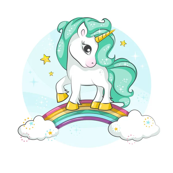 Kuda Poni Kecil Unicorn Dan Pelangi Yang Manis Desain Vektor - Stok Vektor