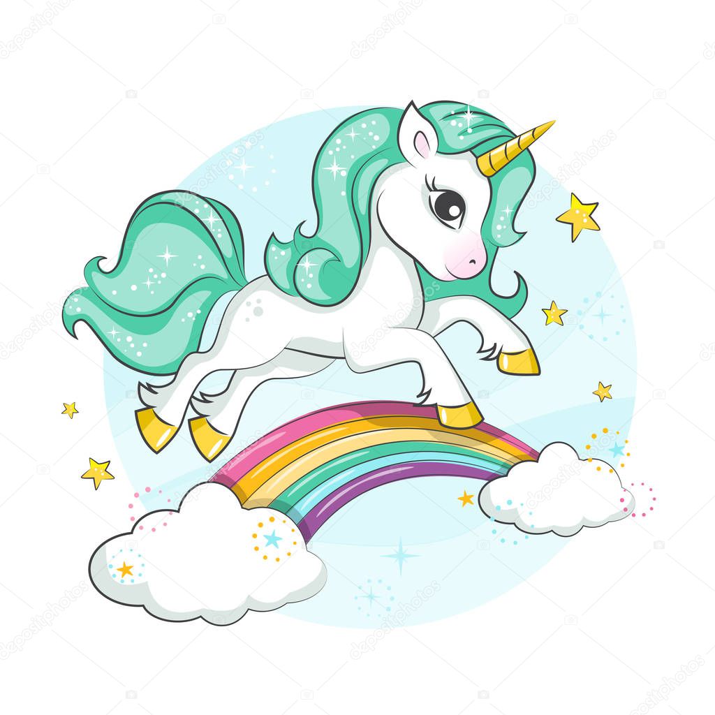 little pony cute magical unicorn rainbow vector design