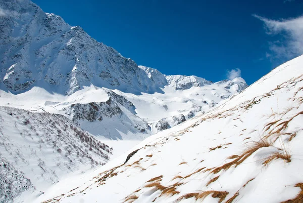 高山春景 前面的草坡陡 后面的山岭陡 图库图片