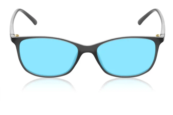 Óculos Lente Azul Contemporânea Fundo Branco — Fotografia de Stock