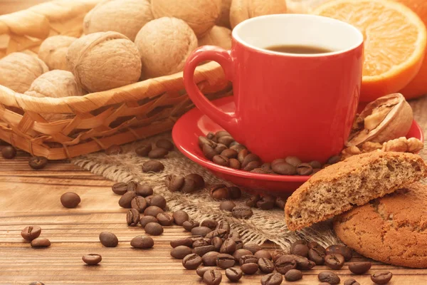 Hot Coffee Oatmeal Cookies Breakfast — Stock Photo, Image