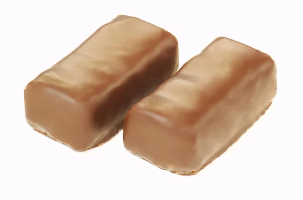 Two Chocolate Candy White Background Macro Closeup — Stock Photo, Image