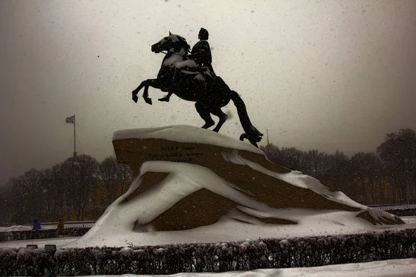 Bronze horseman in a storm — Stock Photo, Image