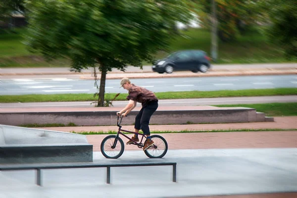 stock image boy bike ride on street training site