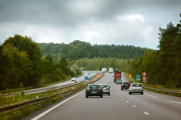 Strasburg Francja Września 2017 Autostrada Jest Podgórzu Pokryte Mgły Niskich — Zdjęcie stockowe