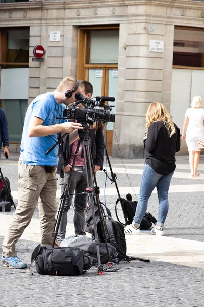 Trabalho de fotógrafos e operadores — Fotografia de Stock