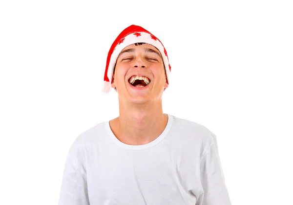 Joyeux adolescent à Santa Hat — Photo