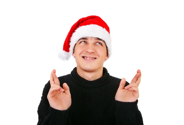 Giovane a Babbo Natale cappello — Foto Stock