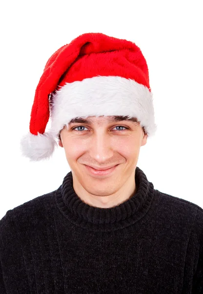 Jeune homme au chapeau de Père Noël — Photo