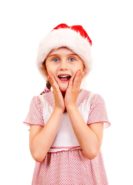 Surprised Small Girl in Santa Hat — Stock Photo, Image