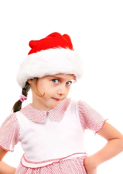 Noel Baba şapkalı küçük kız — Stok fotoğraf