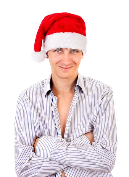 Giovane a Babbo Natale cappello — Foto Stock