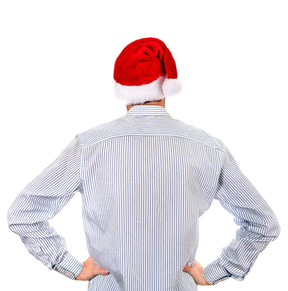 산타 모자에 있는 남자의 뒷 모습 — 스톡 사진