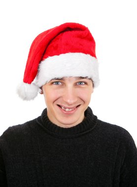 genç adam Noel Baba şapkası