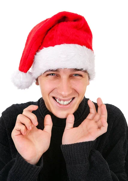 Giovane a Babbo Natale cappello — Foto Stock