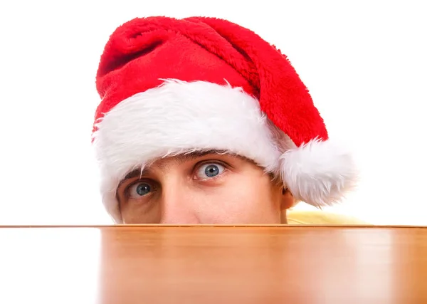 Jovem assustador em Santa Hat — Fotografia de Stock