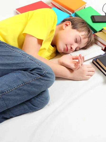 Bambino dormire con un libri — Foto Stock